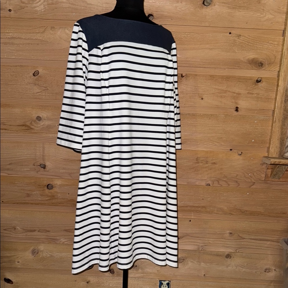 Studio One Blue and White Striped A-Line Dress with Raglan Sleeves